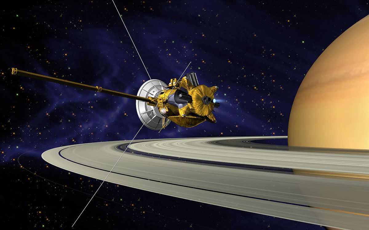 Artist's concept of NASA's Cassini spacecraft at Saturn.