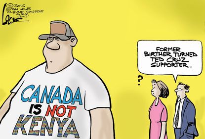 Political cartoon U.S. Ted Cruz Birther Canada