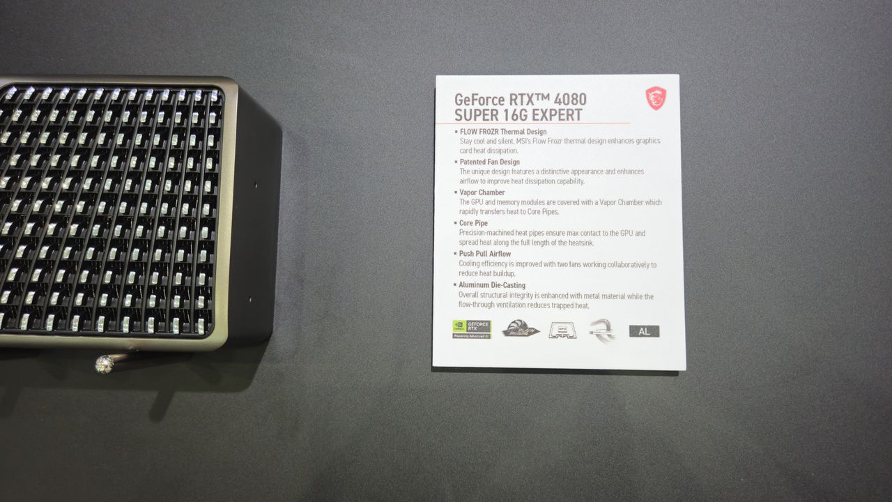 An MSI GeForce RTX Expert OC graphics card being displayed at Computex 2025