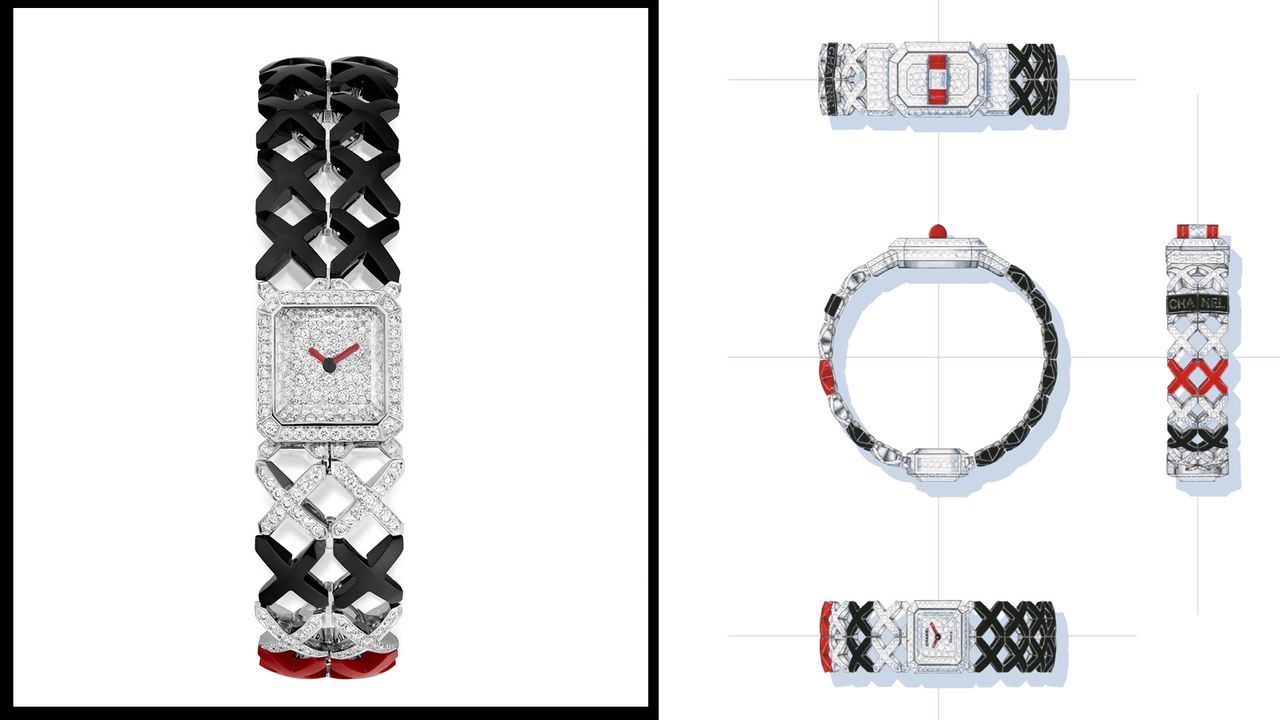 A Chanel 2024 high jewellery watch from various viewpoints