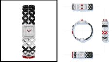 A Chanel 2024 high jewellery collection watch graphic red, black and blue, graphic quilted