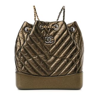 Chanel Metallic Aged Calfskin Chevron Quilted Small Gabrielle Backpack Gold