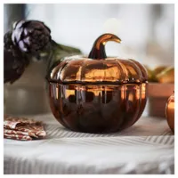 IKEA HÖSTAGILLE Decorative bowl with lid, yellow-brown