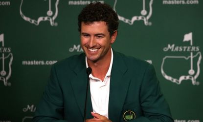 Adam Scott speaks to reporters after winning his — and Australia's — first green jacket.