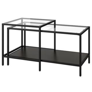 Ikea VITTSJÖ Nesting tables, set of 2, black-brown/glass, 35 3/8x19 5/8 
