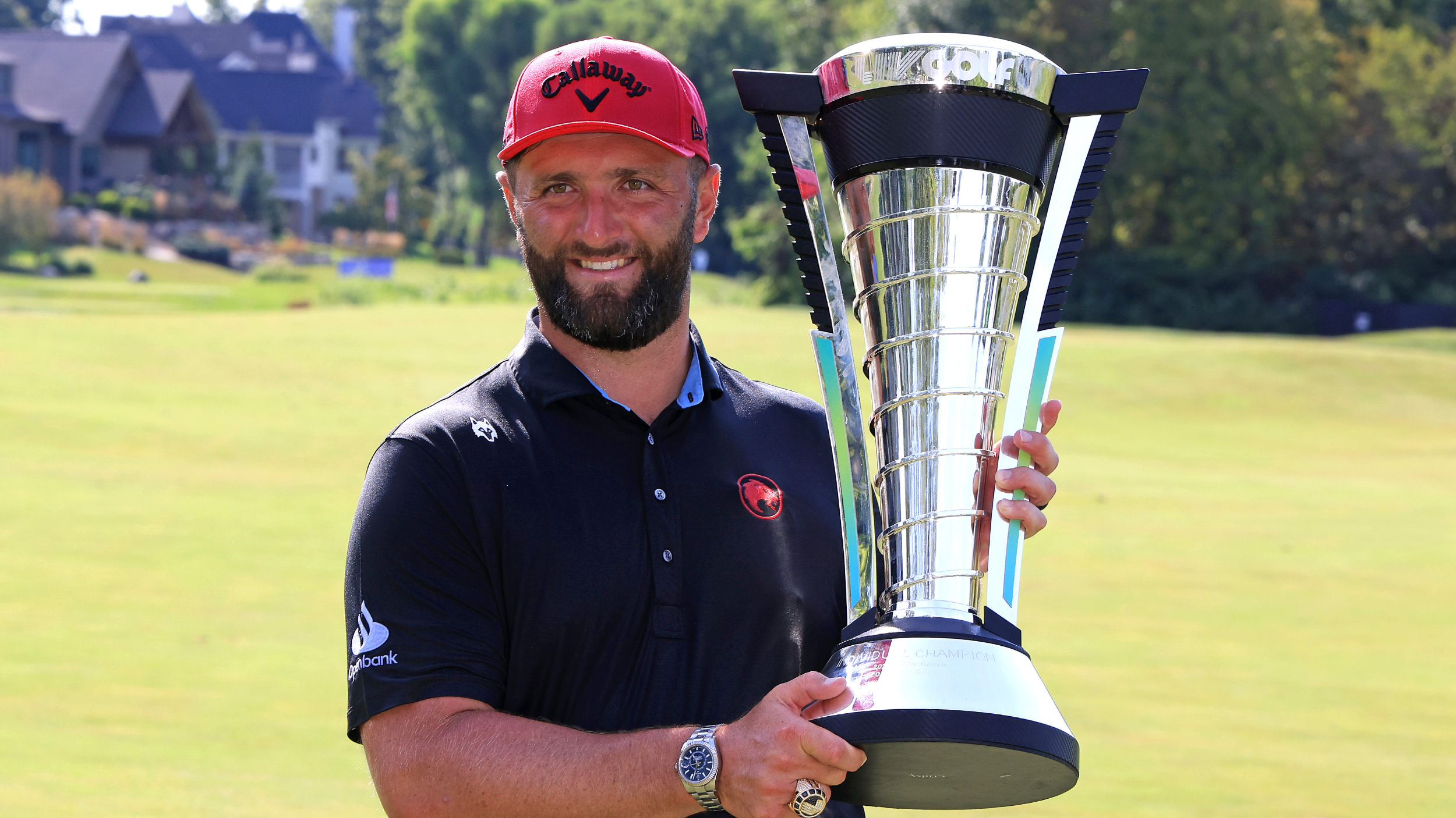 Jon Rahm with the LIV Golf Individual Championship trophy
