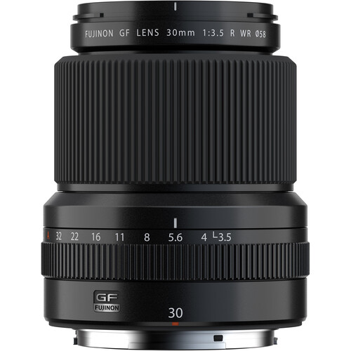 A side view of the Fujifilm GF 30mm f/3.5 R WR lens.