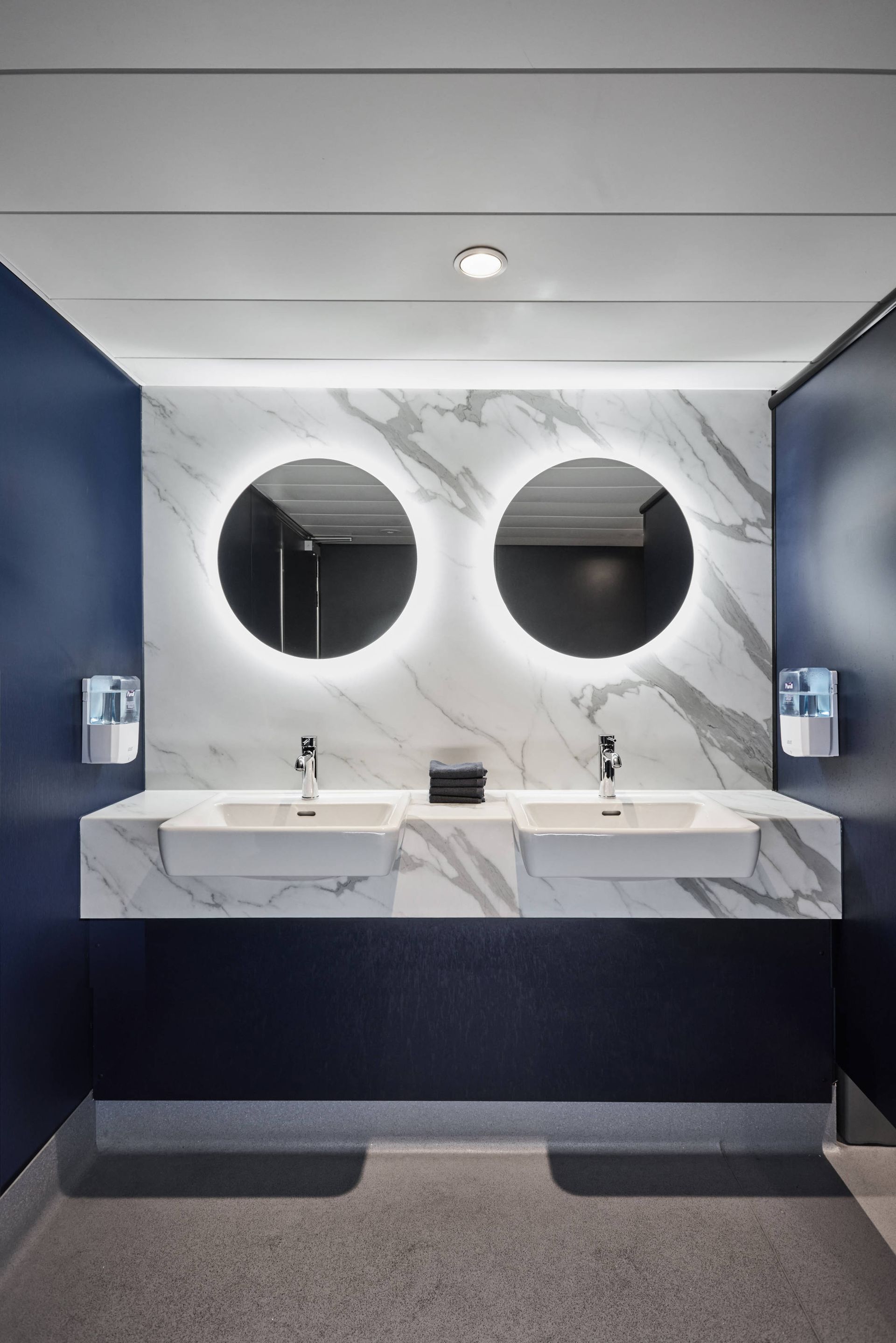 White and blue washroom on MV Queenscliff Ferry