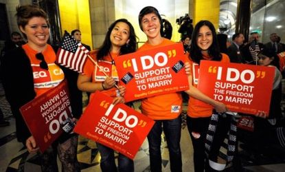 Supporters of gay marriage in California: Four states will address the same-sex marriage issue this election.