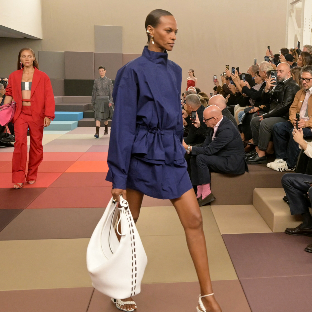 a model walks the runway at Fendi