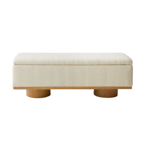 Quince, Solid Wood and Boucle Storage Bench