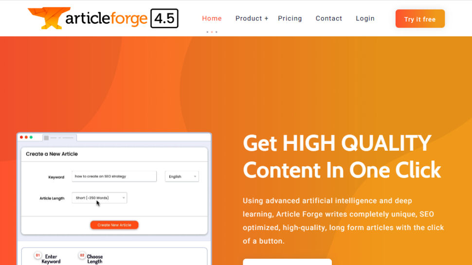 Website screenshot for Articleforge