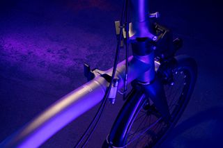 Detail of Brompton titanium folding bike