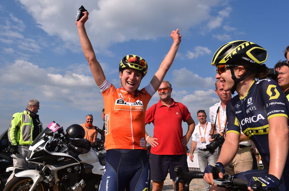 Annemiek van Vleuten celebrates her overall win at the Boels Ladies Tour
