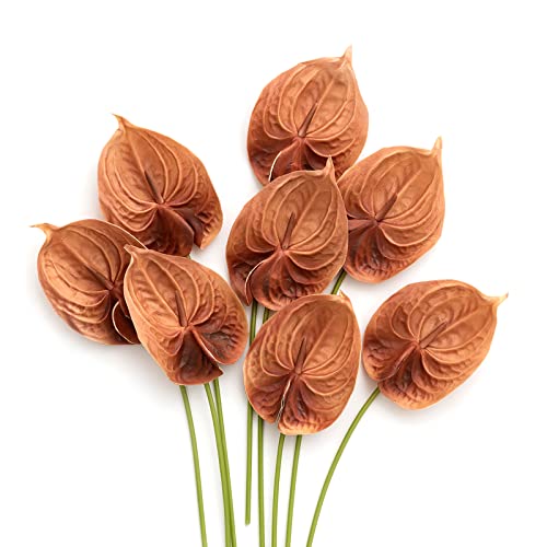 Ling&#039;s Moment Artificial Anthurium Flowers, 8pcs Terracotta Faux Greenery Stems, Burnt Orange Silk Filler Plants for Diy Wedding Bouquets Centerpieces Arrangements Bridal Shower Party Home Decorations