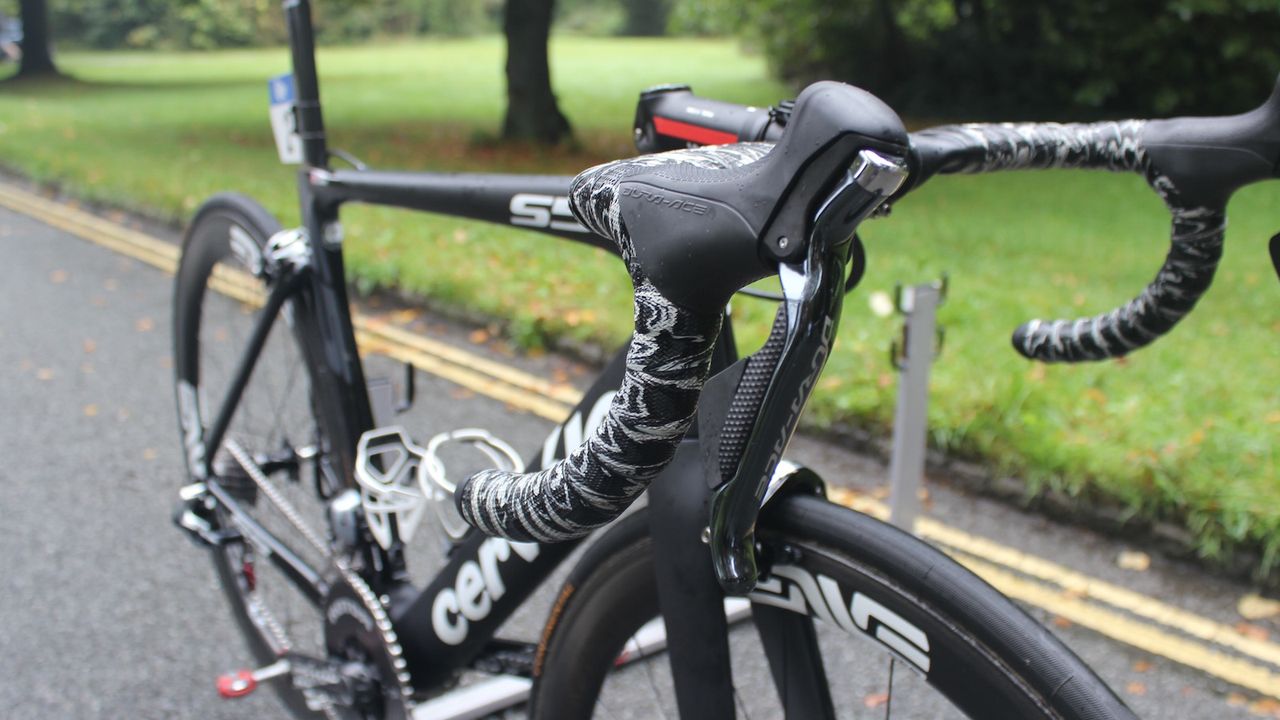 The bike is equipped with Shimano Dura-Ace Di2 gearing and brakes