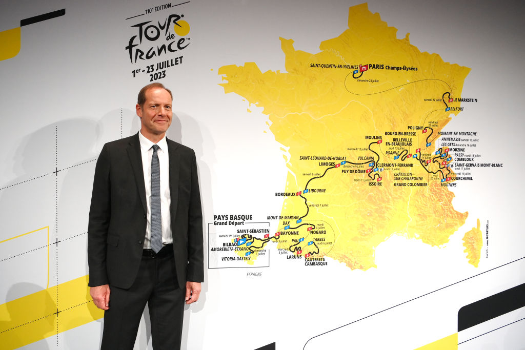 Christian Prudhomme shows off the 2023 Tour de France route