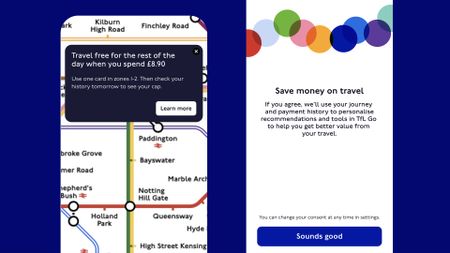 Screenshots from the TfL Go app.