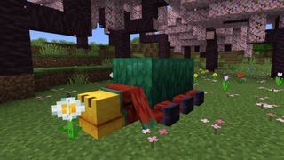 Minecraft sniffer - the sniffer relaxes and sniffers a lovely flower