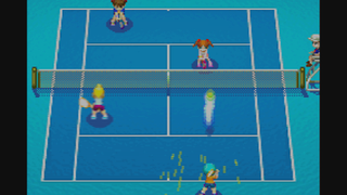 Mario Tennis Power Tour screenshot showing a match up on a blue court