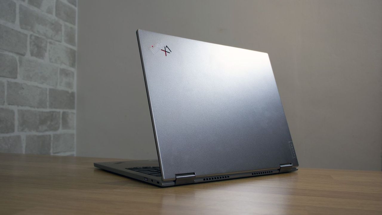 A photograph of the Lenovo ThinkPad X1 Titanium Yoga's lid