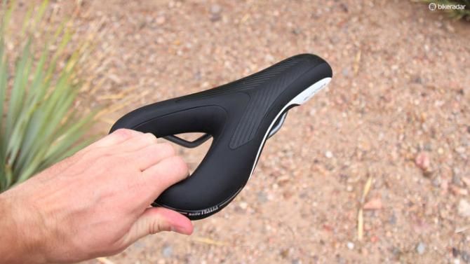 The cutout functions as a handhold for shuttling and for doing aerobatic slopestyle movements