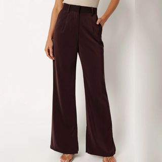 wide-leg burgundy suit trousers 