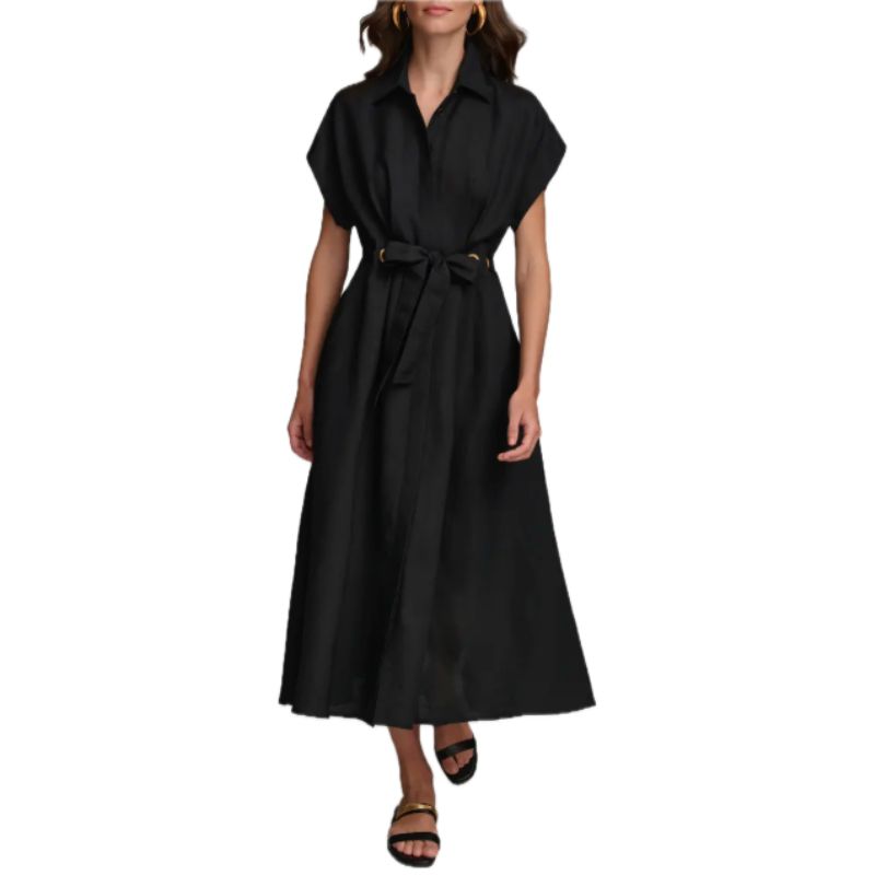 Donna Karan New York, Drawstring Waist Linen Blend Shirtdress