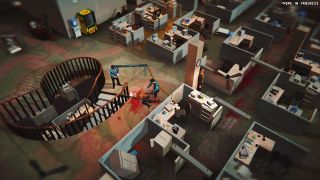 isometric view of a serial cleaner cleaning up a bloodstain