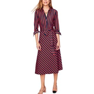 Boden red and navy striped chevron shirt dress