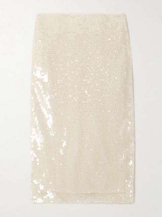 Sequined Mesh Midi Skirt