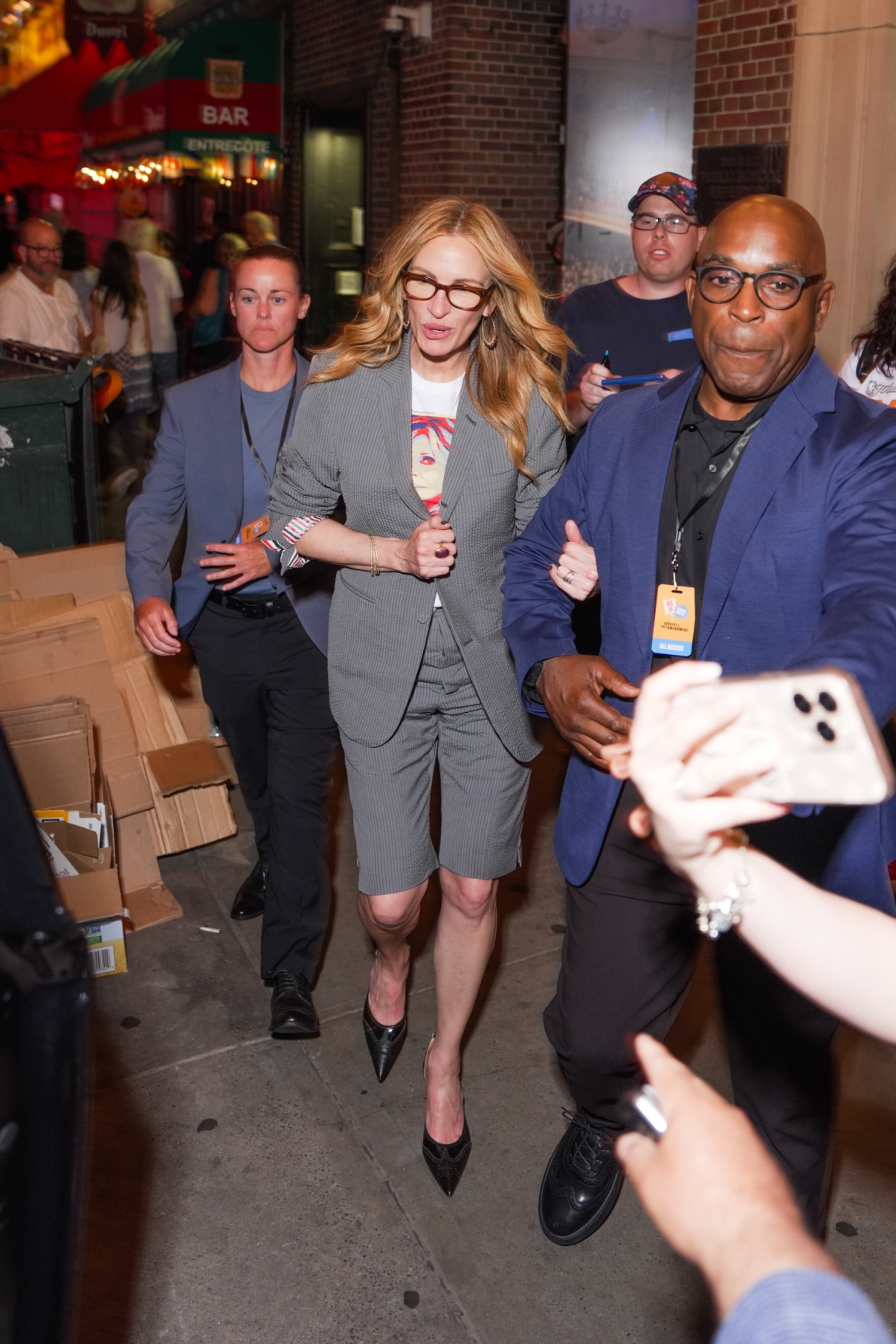 Julia Roberts wore the Bermuda shorts trend with a matching blazer in New York City