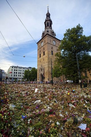 Flowers for the victims of Anders Breivik's shooting rampage.