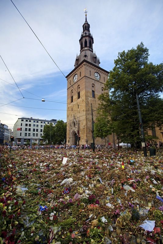 Flowers for the victims of Anders Breivik&#039;s shooting rampage.