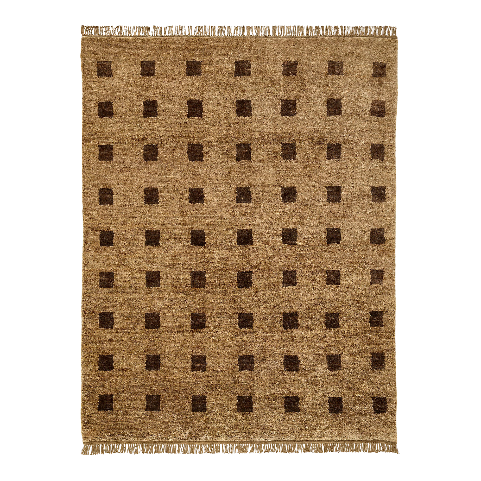 a tan rug with small brown squares throughout