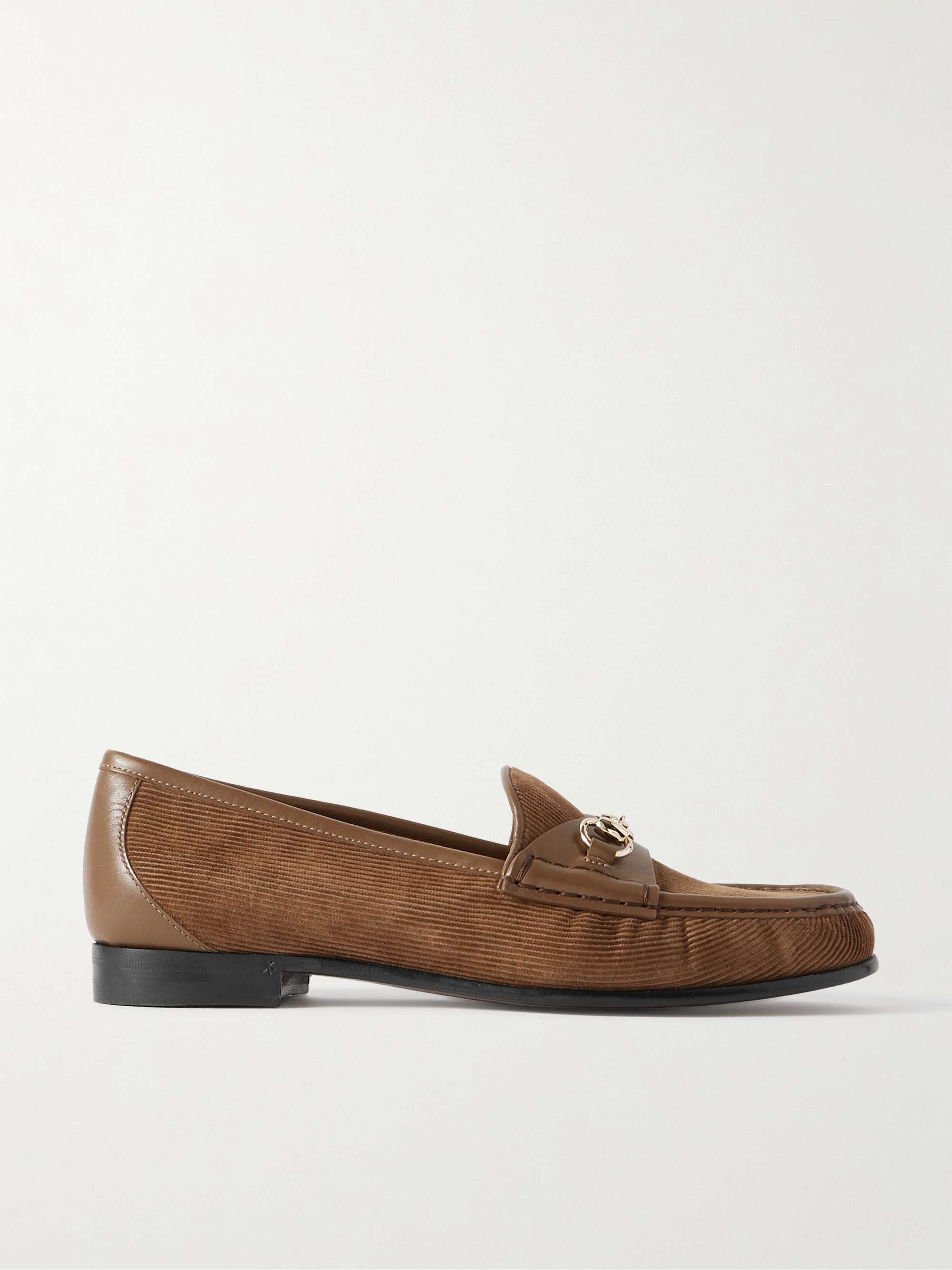 Horsebit-Embellished Corduroy and Leather Loafers