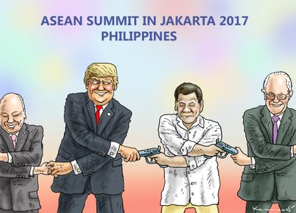Political cartoon U.S. Trump Asean summit Philippines Duterte