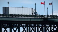 A truck passes over the Peace Bridge from Buffalo, New York, into Canada, in Fort Erie, Ontario.