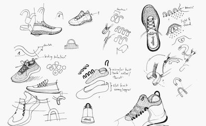 Sketches by Allbirds head of design Jamie McLellan, showing the development of the Dasher