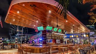 Miami's Pier 5 at night with audio from K-array sound system. 