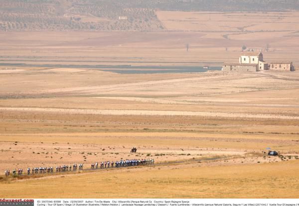 The Vuelta in 2007 on stage headin out from Villacarrillo