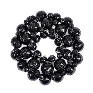 33cm Black Mirror Ball Wreath With Lights