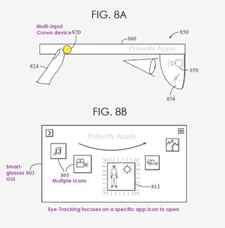 Apple patent filing showing a glasses design with Digital Crown