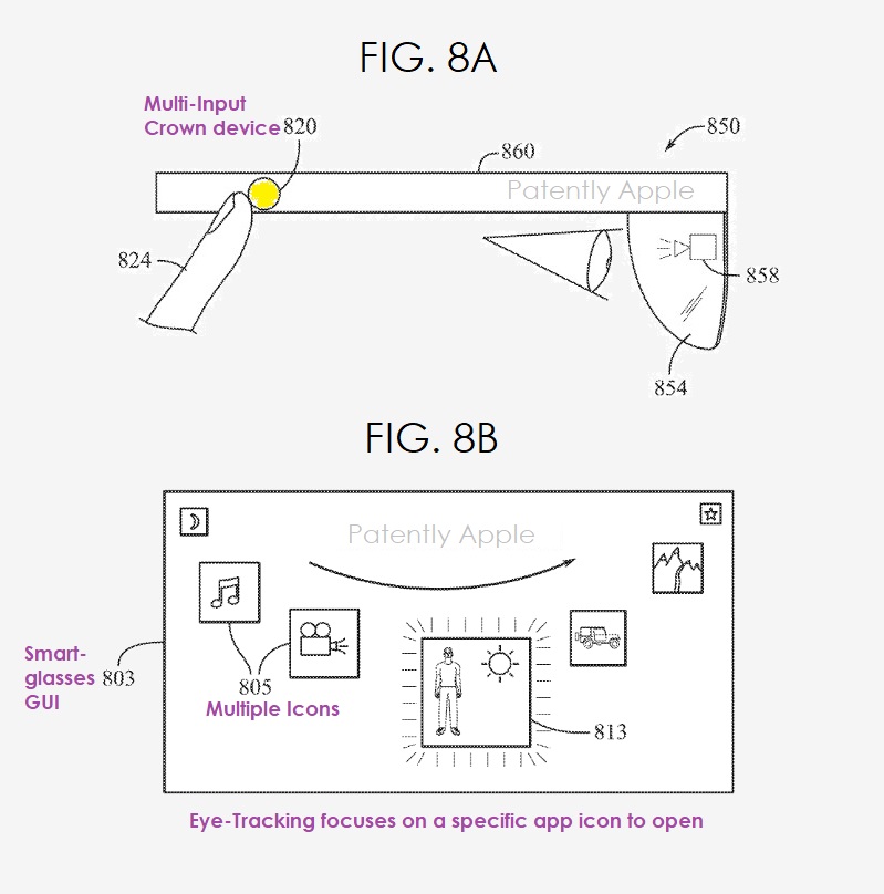 Apple patent filing showing a glasses design with Digital Crown