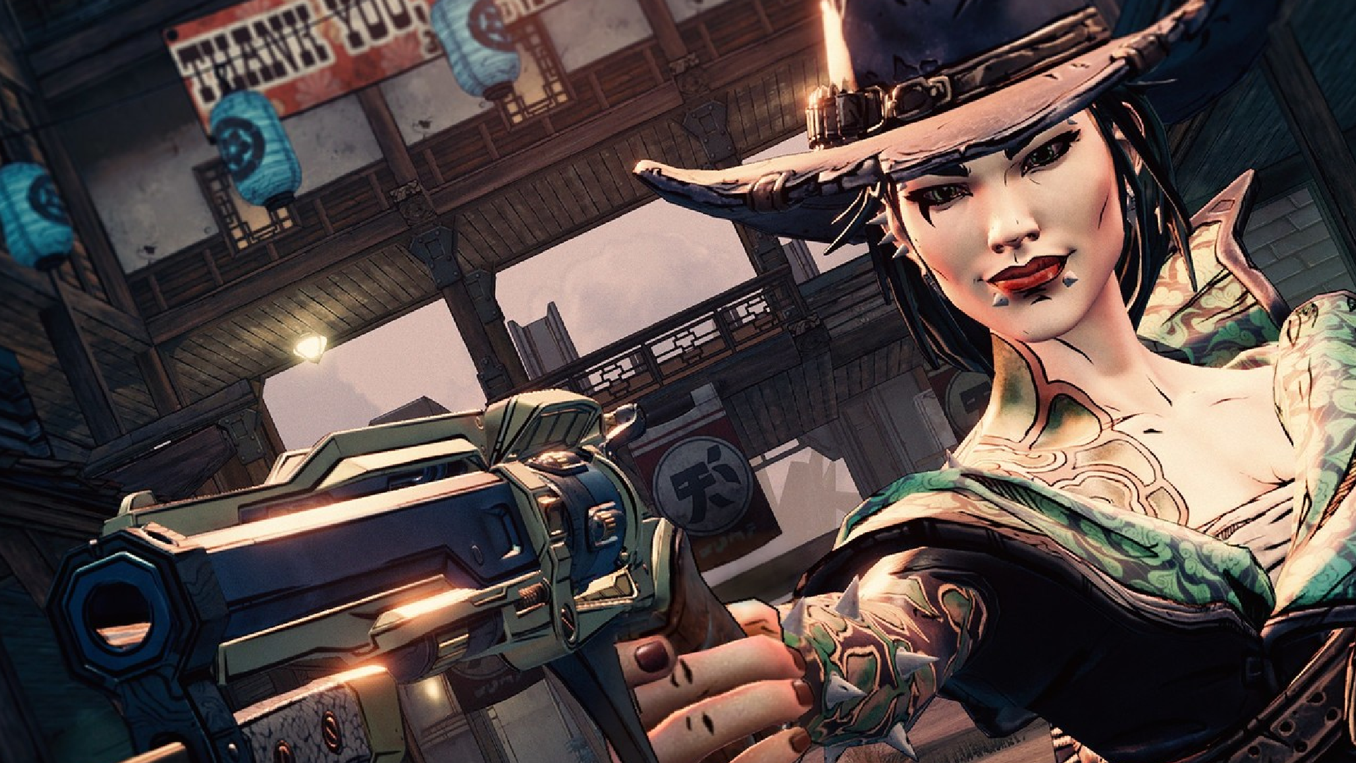 Rose from the Borderlands 3 DLC Bounty of Blood aims a revolver.