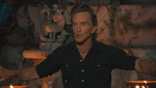 Jeff Probst talks during a Tribal Council on Survivor 50.