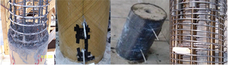 Traditional bridge columns are constructed from concrete and reinforced steel, which are seldom effective against earthquakes. But new research suggests that replacing concrete and steel with smart materials is a good alternative. From left: cement-polyvinyl fiber mixture; fiberglass column; carbon fiber column; nickel titanium shape memory alloy.