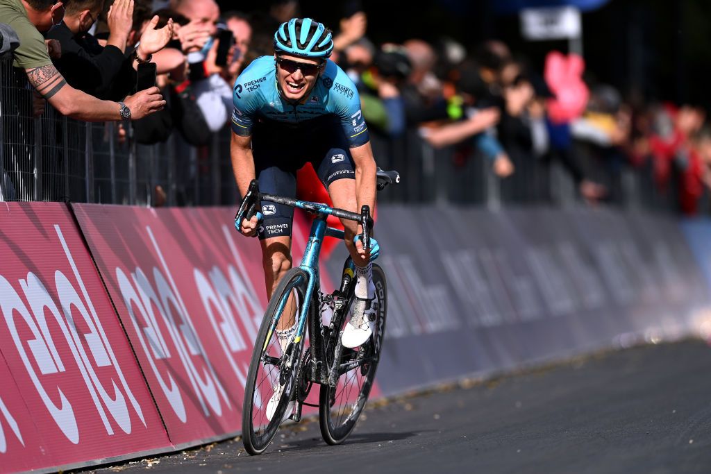 Aleksandr Vlasov (Astana-Premier Tech) rides to the finish on stage 11 of the 2021 Giro d&#039;Italia in Montalcino