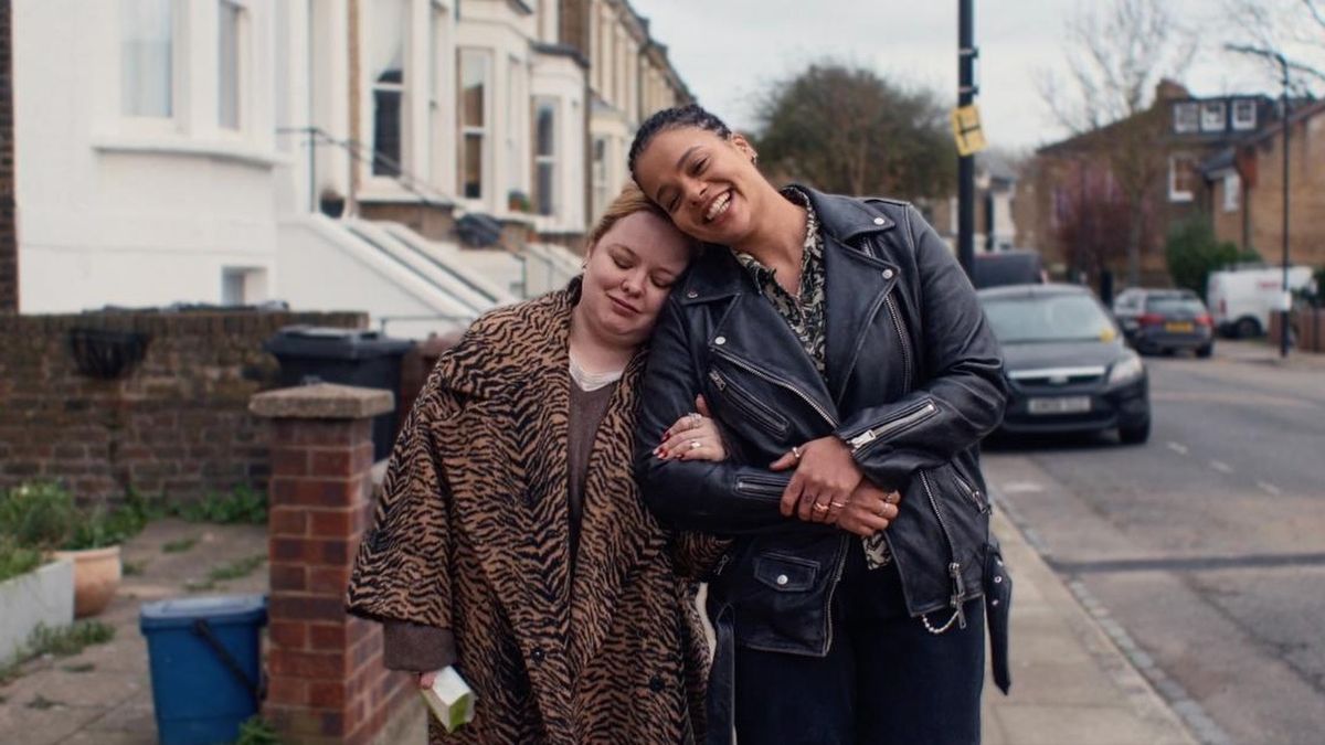 Lydia West and Nicola Coughlan as Eddie and Maggie at a fancy dress party in Channel 4 series Big Mood