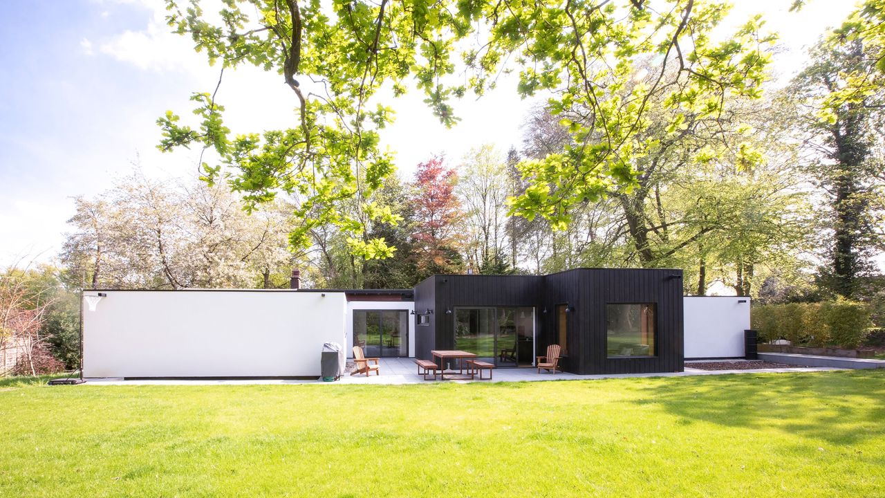 Claire and Paul Franklin&#039;s extended bungalow in Studham has mid-century monochrome style